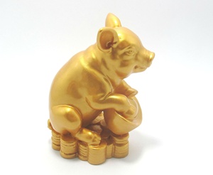 Figurine animale de couleur or de cochon de polyrésine pour la conception artificielle élégante de résine de décoration à la maison - Product Image 1