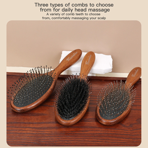 Custom logo Wooden Hair <strong>Brush</strong> With Wide Tooth Nylon Mix Boar Bristle Hair <strong>Detangling</strong> Comb Scalp Massager <strong>Brush</strong> - Product Image 3