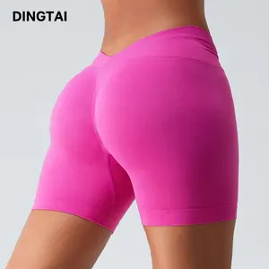 Short sans couture à taille haute et à dos en V Pantalon court de yoga pour la course à pied pour femmes