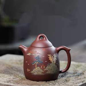 Théière en argile violette Yixing faite à la main traditionnelle chinoise célèbre belle peinture qinquan théière en argile violette - Product Image 4