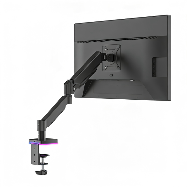RGB Gaming Lighting Monitor Arm Gas Spring Desk Mount Vesa Stand Clamp Grommet USB Type C Adjustable 13-32 Inch 90 Degrees Stock