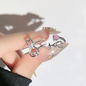 Anillo De Ansiedad Cute Cat Body Charm Cubic Zirconia Animal Design Pink Zircon Finger <b>Ring</b> Open <b>Adjustable</b> <b>Ring</b> - Product Image 2