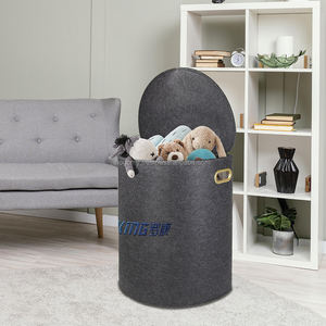 Felt Laundry Basket Clothes Hamper <b>Storage</b> Baskets Metal Handle Lid Modern Eco-Friendly Foldable <b>Stackable</b> for Bathroom <b>Wardrobe</b> - Product Image 5