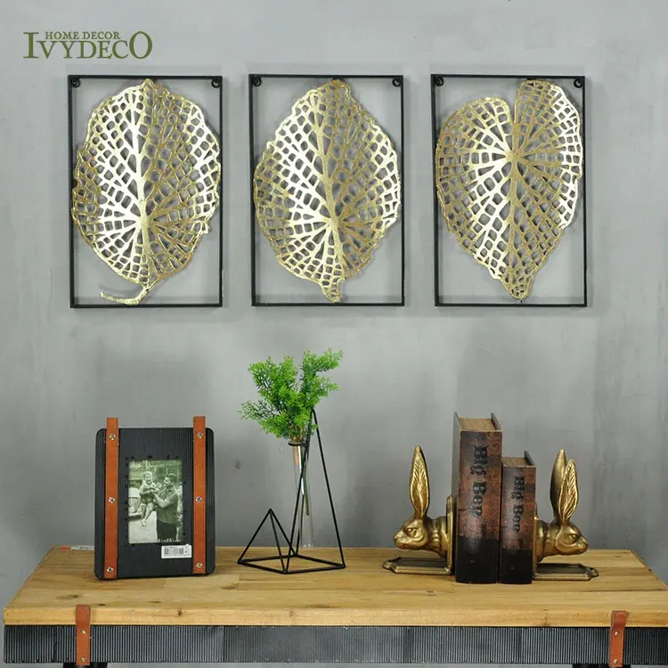 IVYDECO Giảm Giá Mạnh Hollow Out Leaf Decor Kim Loại Lá Thời Trang Trang Trí Tường Đen Khung Kim Loại Lá Vàng Hiển Thị Sảnh Kim Loại Tường Nghệ Thuật