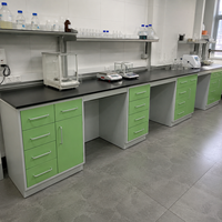 Table de laboratoire multi-rangements anti-éclaboussures avec plan de travail en résine époxy pour préparation d'échantillons et mobilier de laboratoire médical