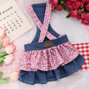 Robe pour chien en jean à imprimé léopard mignon, rose et bleu, tenue d'été pour animaux de compagnie, style princesse - Product Image 1