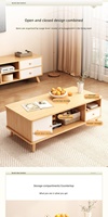 Meuble TV scandinave bicolore avec porte coulissante, rangement ouvert, pieds en bois robustes, console multimédia minimaliste pour salon