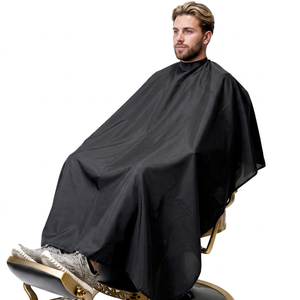 Cape de coiffure professionnelle imperméable avec logo personnalisé, ajustable par boutons-pression, pour salon de coiffure, coupe de cheveux, femme, noire - Product Image 1