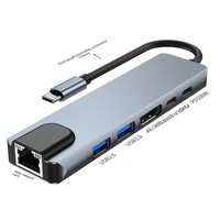 Hub Multipuerto 6 en 1 con Estación de Acoplamiento USB-C, Ethernet de 100 Mbps, Compatible con Smartphones, Tablets, USB 3.0, 4K/30Hz para Laptop y Teléfono