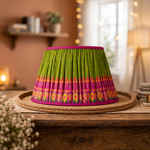 Handmade Cotton Silk Pattern <b>Lampshade</b> | Green & Pink Printed Fabric <b>Drum</b> Shade for Table & Pendant Lamps - Product Image 4