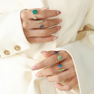 Handmade <b>Titanium</b> Steel Ins Enamel <b>Ring</b> Classic British Fashion Socialite Opening Oil Dripping Tail Party Geometry Inlay - Product Image 3