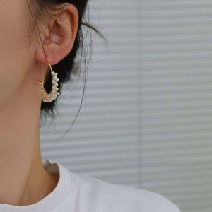 factory wholesale Handmade 14K Gold Filled Pearl Hoop <b>Earrings</b>, Natural Freshwater Cluster Pearl Wire Wrapped <b>Earrings</b> - Product Image 4
