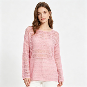 <span class=keywords><strong>Pull</strong></span> en tricot à paillettes rose clair pour femmes, élégant et stylé, avec un col rond ouvert, un haut féminin tendance et scintillant - Product Image 1