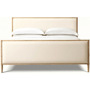 Lit à panneaux en tissu François, lit à panneaux en tissu avec pied de lit, style moderne minimaliste, bois massif, lin, style nordique, meubles de chambre à coucher - Product Image 4