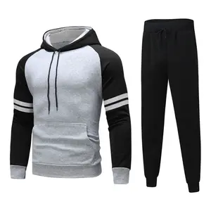 Men's Sports Fitness Pullover Hoodie Set Autumn and Winter Striped Design Made of Durable Polyester Other Features