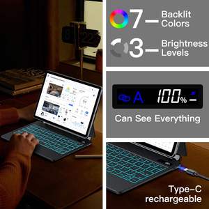 Funda de teclado mágico retroiluminada de <span class=keywords><strong>7</strong></span> colores inalámbrica con soporte magnético delgado para Samsung Galaxy <span class=keywords><strong>Tab</strong></span> S10 <span class=keywords><strong>Lite</strong></span> 2025 S9 11 pulgadas S10 S9 Fe 10,9 - Product Image 3