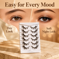 Populaire Lot de 6 paires de faux cils en fibre synthétique, marron, à volume bouclé, effet vison, ailés et allongés, avec bande en plastique transparente naturelle