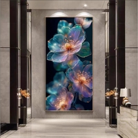 Décoration de salon d'entrée, style luxe léger moderne, motif floral, en promotion, peinture murale LED moderne en porcelaine de cristal