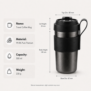 Mug à café en titane à isolation sous vide de qualité supérieure, gobelet de voyage à double paroi portable, tasse anti-fuite - Product Image 3
