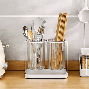 Round Chopstick Holder With Tray See Through Multipurpose Draining Rack For Kitchen Utensil Storage - Product Image 1