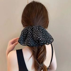French Ruffle Mesh Polka Dot Large Scrunchies Double Layer Balletcore <b>Ribbon</b> Hair Ties for Women Ponytail Holder - Product Image 4