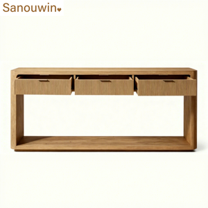 Consolle in Legno Massello di Quercia Stile Moderno Minimalista, Tavolo Consolle Durevole per Ingresso, Scaffale Stretto per Divano, Ripostiglio per Corridoio e Soggiorno - Product Image 5