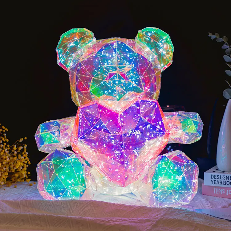 2024 Novelty Gifts LED Glow Teddy Bear Valentines Day 30 Cm PVC Holographic Foil USB Plug Polar Bears Christmas Lights