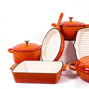 Ensemble de casseroles <span class=keywords><strong>en</strong></span> émail multicolores <span class=keywords><strong>en</strong></span> gros, ensemble de batterie de <span class=keywords><strong>cuisine</strong></span> <span class=keywords><strong>en</strong></span> <span class=keywords><strong>fonte</strong></span> de 11 pièces, casserole à induction avec couvercle, <span class=keywords><strong>cuisine</strong></span> robuste - Product Image 4