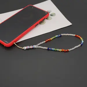 时尚水晶串珠电话链，手工制作彩色彩色珠子电话串
