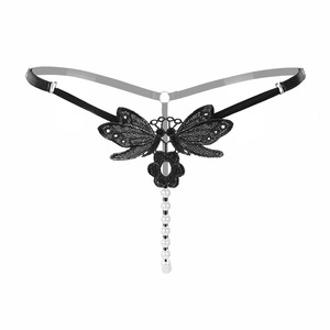 Culotte string sans entrejambe en dentelle noire avec perles pour femme, lingerie sexy, taille adulte, grande taille 2146 - Product Image 3