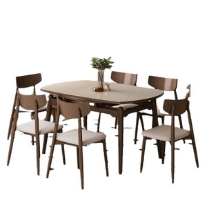 Solid Wood Slab <b>Dining</b> <b>Table</b> Walnut Color Round Extendable <b>Foldable</b> Modern Minimalist Style For Small Homes - Product Image 5
