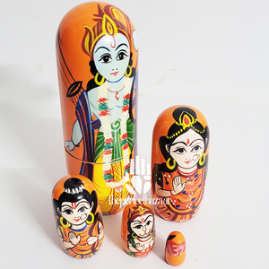 ตุ๊กตาไม้หลากสีสันลายการ์ตูนแบบซ้อนกันได้ รุ่น Perfect Bazaar Ramji-5 ชิ้น ของตกแต่งบ้าน สไตล์ศิลปะอาร์ตเดโค สำหรับเทศกาล Diwali - Product Image 2