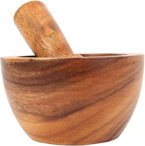 ชุดครกและสากทำจากไม้อะคาเซียทำด้วยมือสำหรับบดสมุนไพรกระเทียม - Product Image 3