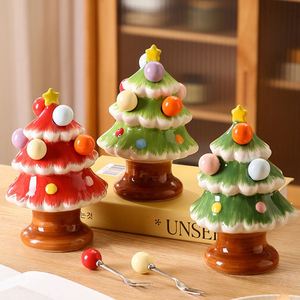 Christmas Tree Ceramic Fruit Fork Set <b>Creative</b> Safe Cute Fruit Picks for Kids High Aesthetic Reusable Forks for HomeTable Decor - Product Image 1