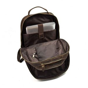 Sac à dos pour ordinateur portable en cuir véritable noir et marron à double sangle Sac à dos en cuir à la mode pour hommes Faux cuir