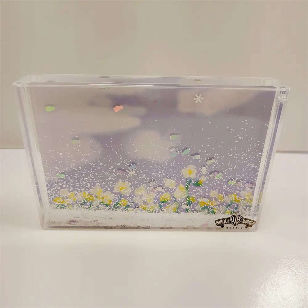Oem long lanh lỏng Khung ảnh 4*6 inch hình chữ nhật snowglobe với hình dạng động vật Confetti Lắc khung Acrylic lưu trữ vật liệu