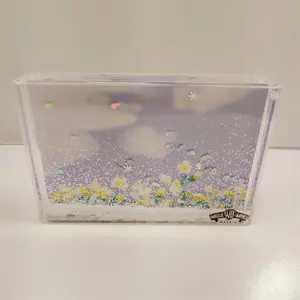 Cadre photo OEM à paillettes liquides, boule à neige rectangulaire de 4x6 pouces avec confettis en forme d'animal, cadre de stockage de matériel acrylique