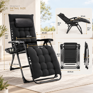 Outdoor <b>Zero</b> Gravity Folding Reclining Lounge Chair Adjustable Patio Camping Recliner with Cup Holder Tray Removable Cushion - Product Image 3