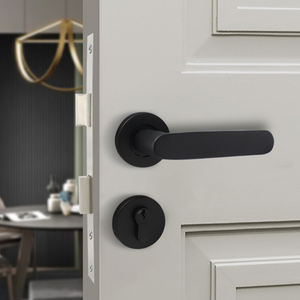 Serrure de porte en acier inoxydable Poignées noires Ensemble de leviers Serrure mécanique silencieuse intérieure avec cylindre CE de passage privé - Product Image 2