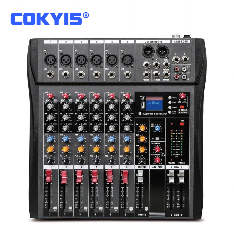 Небольшой 6-канальный микшер звуковой карты для студии DJ консоль аудио микшер, USB Bluetooth MP3 Караоке Сценическое аудио оборудование
