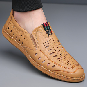 Men Genuine Leather Breathable <b>Slip</b> On Casual Sandals Closed Toe Rubber Outsole Summer Shoes - Product Image 3