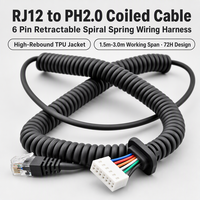 Câble spiralé RJ12 vers PH2.0 à 6 broches, rallonge rétractable avec protection anti-tension, faisceau de câblage personnalisé à ressort spiralé