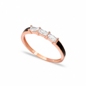 Baguette-Anillo de banda de esmalte negro para mujer, joyería de plata de ley 925 turca, joyería de moda para mujer - Product Image 2