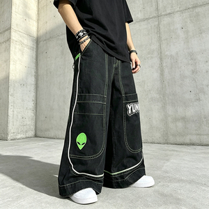 <span class=keywords><strong>Jeans</strong></span> Y2K Personalizzati Pesanti Lavati <span class=keywords><strong>con</strong></span> <span class=keywords><strong>Elastico</strong></span> <span class=keywords><strong>in</strong></span> <span class=keywords><strong>Vita</strong></span>, <span class=keywords><strong>Pantaloni</strong></span> da <span class=keywords><strong>Uomo</strong></span> a Gamba Larga, Designer Streetwear, Outfit Casual - Product Image 3