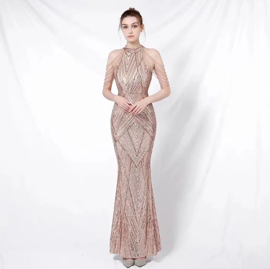 Vestido de noite Queen Fishtail de alta qualidade com franjas de ombro para indústria pesada, vestido de textura de alta qualidade, novidade de 2024