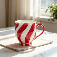 Mug en céramique rouge et blanc à rayures diagonales, tasse à café personnalisable pour la restauration, la vaisselle de table et les mariages