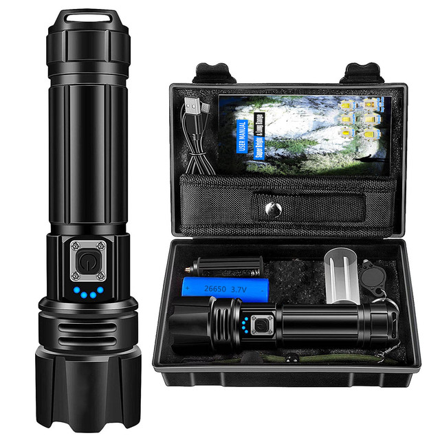 Rechargeable 100000 High Lumens Waterproof Flashlight LED Light Beads Most Strongest Flashlight With 26650 Battery