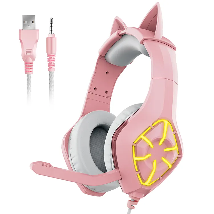 Cute Cat Ear LED Light With Microphone Over-ear Headphones For Girls Gaming Earphones Headsets