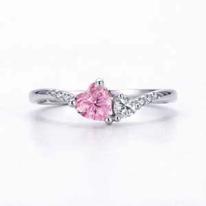 925 Sterling Silver Rhodium Plated <b>Heart</b> Zircon <b>Ring</b> -Twisted Band Pave Claw Set Fine Jewelry for Women - Product Image 1