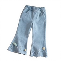 Pantalon en jean évasé pour filles, taille mi-haute, avec fermeture élastique, teint en pièce, collection Printemps/Automne, vente en gros